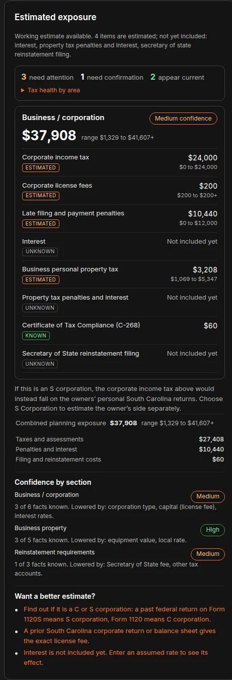 TaxTrack: A working estimate from the first answer