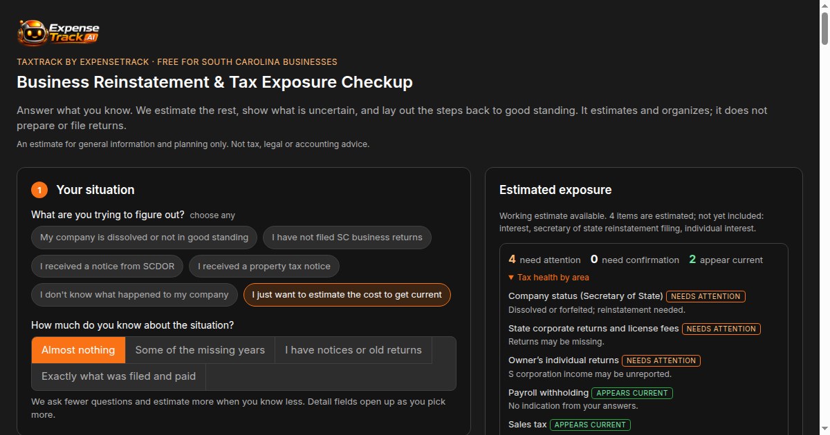 TaxTrack Business Reinstatement and Tax Exposure Checkup