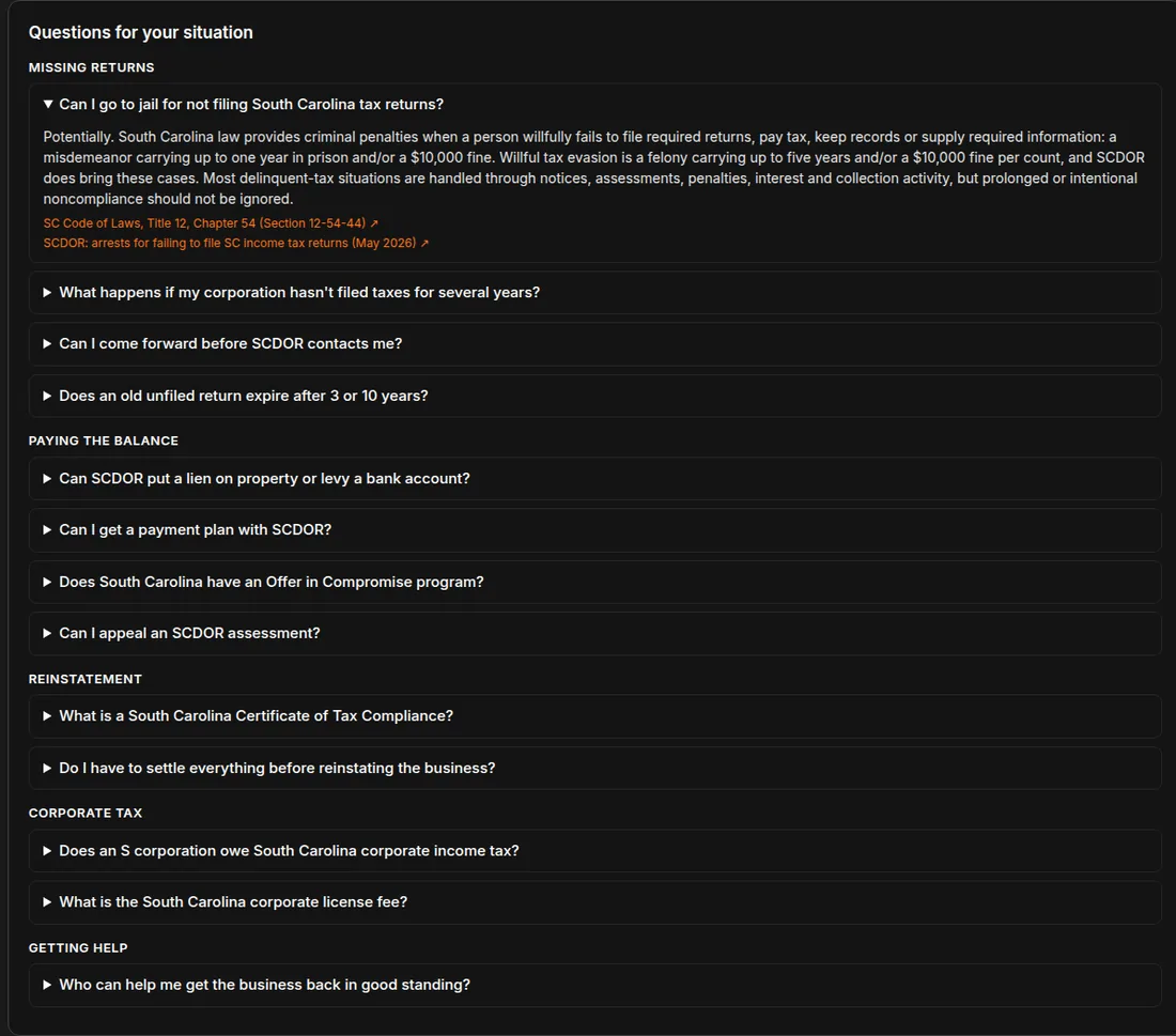 TaxTrack: Questions for your situation